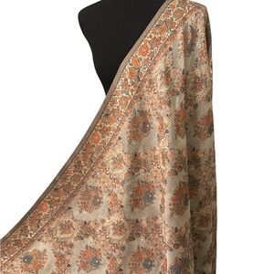 Kani Pashmina Silk Shawl, Zari Gold Thread Wedding Wrap